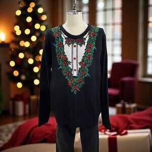 JEM Mens XL Holiday Sweater Tux Ugly Christmas Party Funny Knit Retro Festive